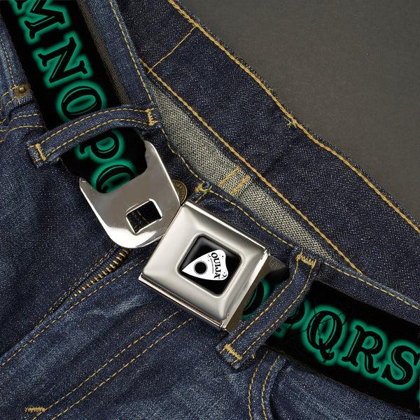 Buckle Down OUIJA Board Logo Planchette Full Color Red/White Seatbelt Belt - OUIJA Board Letters And Elements Black/Greens Webbing