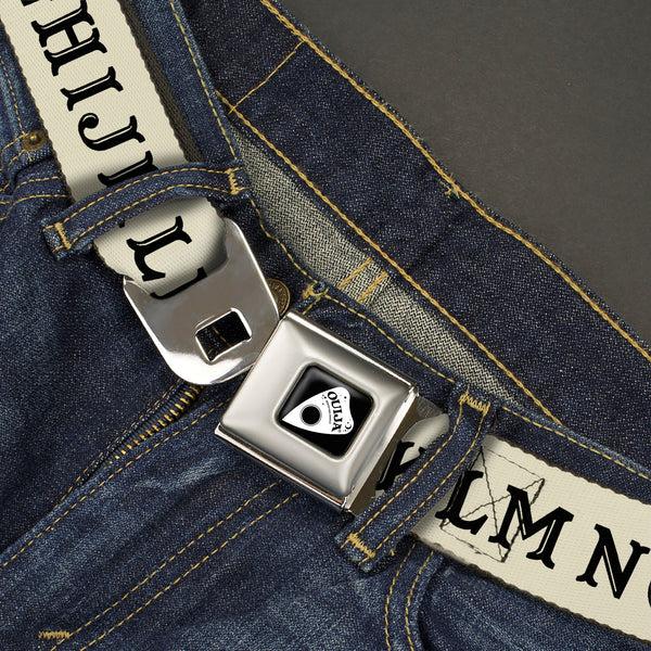 Buckle Down OUIJA Board Logo Planchette Full Color Red/White Seatbelt Belt - OUIJA Board Letters And Elements Beige/Black Webbing