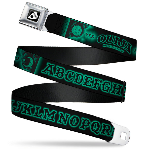buckle down OUIJA Board Logo Planchette Full Color Red/White Seatbelt Belt - OUIJA Board Letters and Elements Black/Greens Webbing
