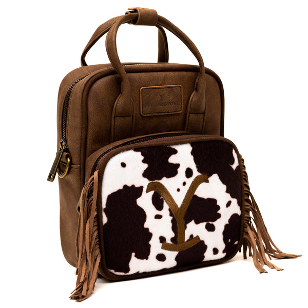 Buckle Down Paramount Network Bag Cross Body Yellowstone Dutton Ranch Cowboy Cowhide Distressed Brown Vegan Leather