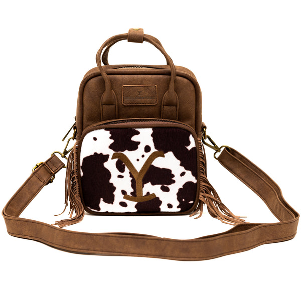 Buckle Down Paramount Network Bag Cross Body Yellowstone Dutton Ranch Cowboy Cowhide Distressed Brown Vegan Leather