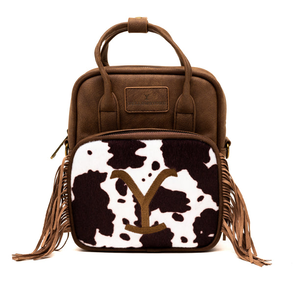 buckle down Paramount Network Bag Cross Body Yellowstone Dutton Ranch Cowboy Cowhide Distressed Brown Vegan Leather