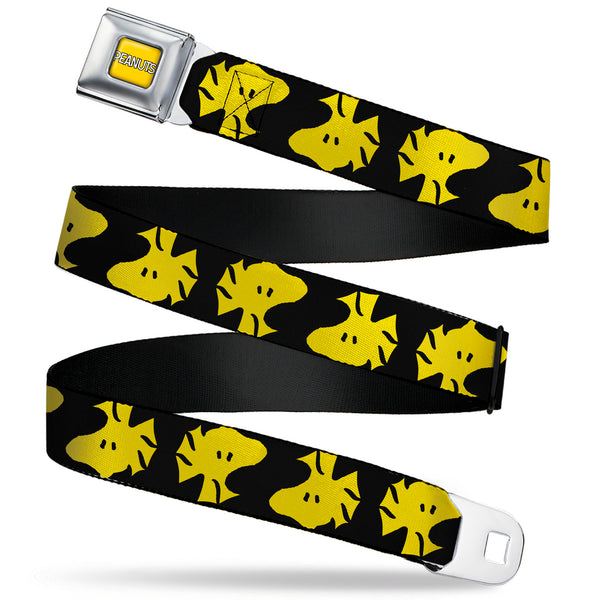 buckle down PEANUTS Title Logo Full Color Yellow/White Seatbelt Belt - Peanuts Woodstock Face Flip Black/Yellow Webbing