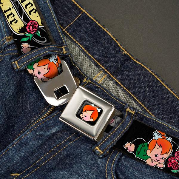 Buckle Down Pebbles Face1 Full Color Black Seatbelt Belt - Pebbles Face/Pose Tattoo Banners NICE ICE BABY Webbing