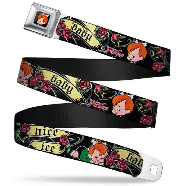 buckle down Pebbles Face1 Full Color Black Seatbelt Belt - Pebbles Face/Pose Tattoo Banners NICE ICE BABY Webbing