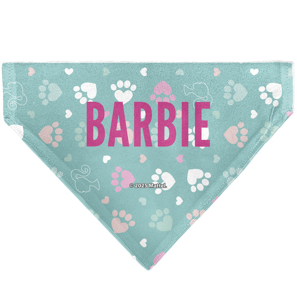 Buckle Down Pet Bandana - BARBIE Bold Text Paw Print Icons Blues/Pinks/White