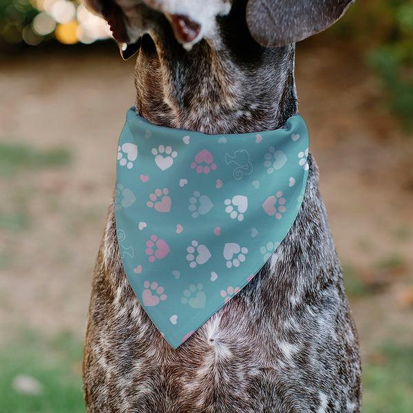 Buckle Down Pet Bandana - BARBIE Bold Text Paw Print Icons Blues/Pinks/White