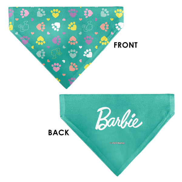 Buckle Down Pet Bandana - BARBIE Paw Print Icons And Script Blue/Multi Pastel