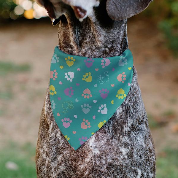 Buckle Down Pet Bandana - BARBIE Paw Print Icons And Script Blue/Multi Pastel