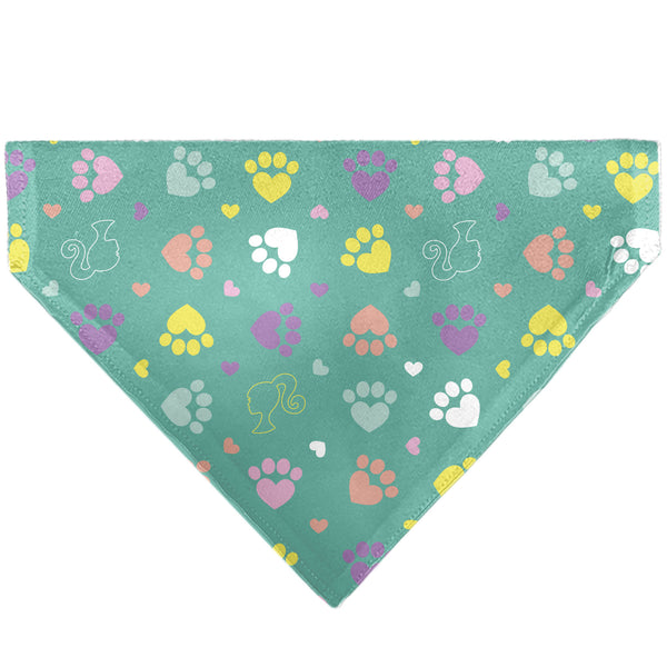 buckle down Pet Bandana - BARBIE Paw Print Icons and Script Blue/Multi Pastel