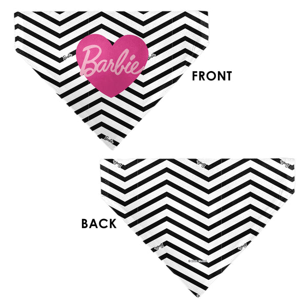 Buckle Down Pet Bandana - BARBIE Script Heart Chevron White/Black/Pinks
