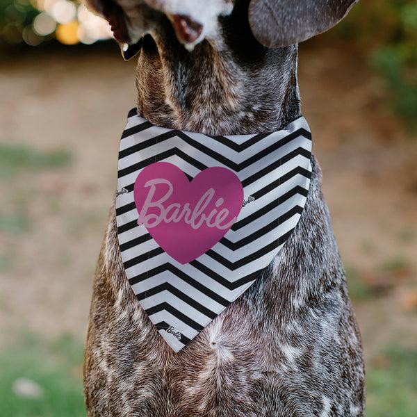 Buckle Down Pet Bandana - BARBIE Script Heart Chevron White/Black/Pinks