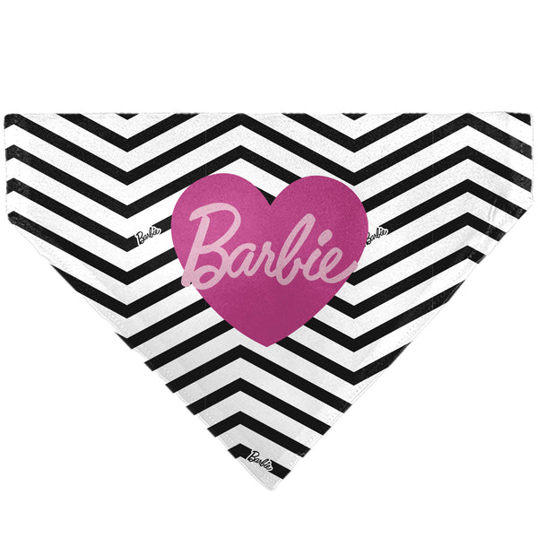 buckle down Pet Bandana - BARBIE Script Heart Chevron White/Black/Pinks