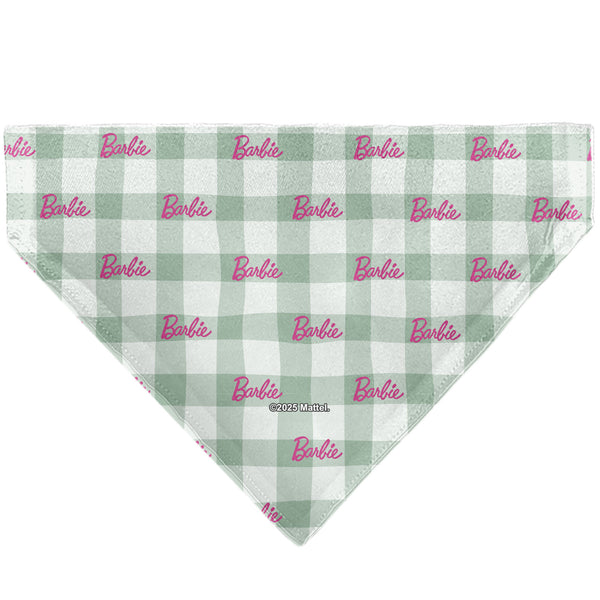Buckle Down Pet Bandana - BARBIE Script Plaid Beige/Olive/Pink