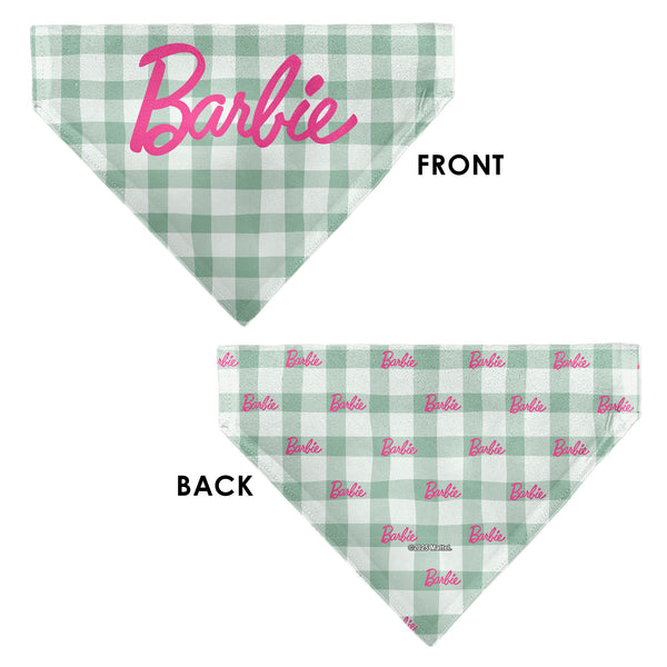 Buckle Down Pet Bandana - BARBIE Script Plaid Beige/Olive/Pink