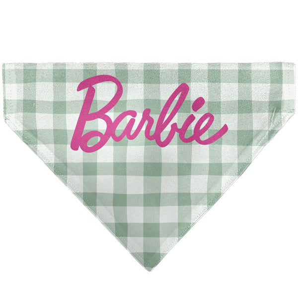 buckle down Pet Bandana - BARBIE Script Plaid Beige/Olive/Pink