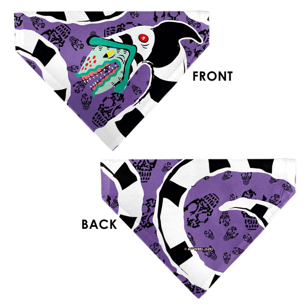 Buckle Down Pet Bandana - Beetlejuice Sandworm Pose And Skulls Icon Purple/Black
