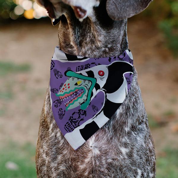 Buckle Down Pet Bandana - Beetlejuice Sandworm Pose And Skulls Icon Purple/Black