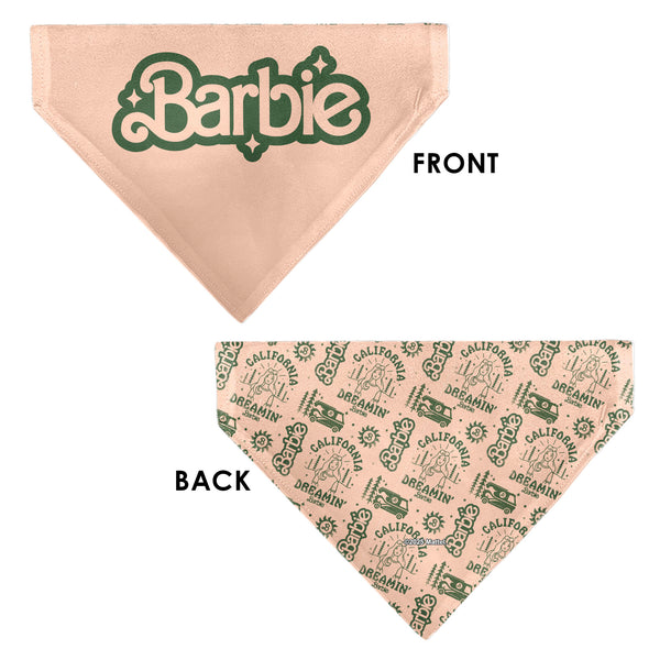 Buckle Down Pet Bandana - CALIFORNIA DREAMIN BARBIE Icons Collage And Script Peach/Olive