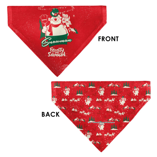 Buckle Down Pet Bandana - FROSTY THE SNOWMAN And Karen Pose And Title Logo Red/White/Green