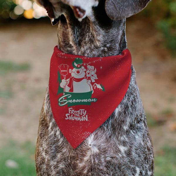 Buckle Down Pet Bandana - FROSTY THE SNOWMAN And Karen Pose And Title Logo Red/White/Green