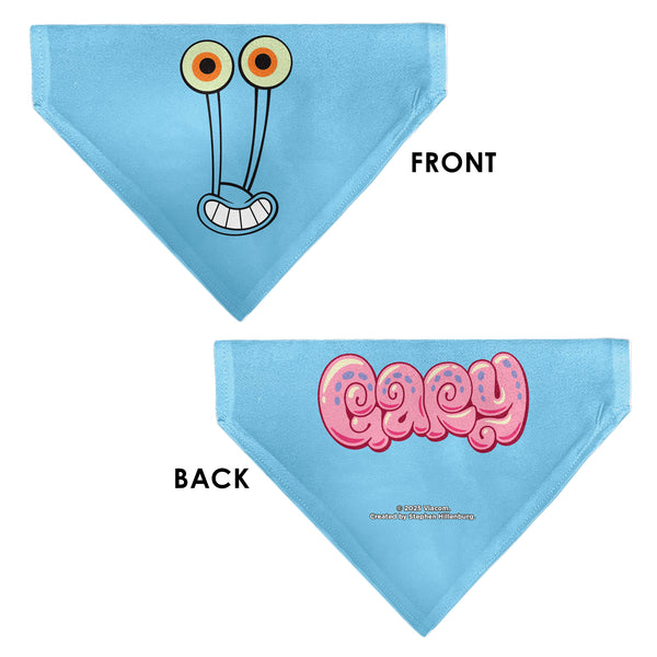 Buckle Down Pet Bandana - GARY The Snail Smiling Face Close-Up And Text Blue/Pinks