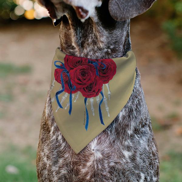 Buckle Down Pet Bandana - GRATEFUL DEAD THE OTHER ONE Roses And Text Tan/Blue/Red