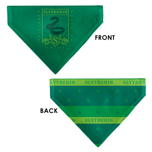 Buckle Down Pet Bandana - Harry Potter SLYTHERIN Traits Banner And Icons Greens/Yellow