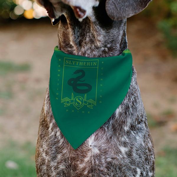 Buckle Down Pet Bandana - Harry Potter SLYTHERIN Traits Banner And Icons Greens/Yellow