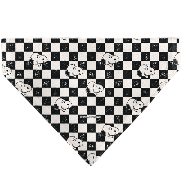 Buckle Down Pet Bandana - Peanuts Snoopy Smiling Face Checker Black/White