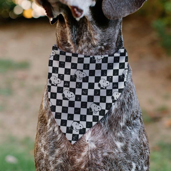 Buckle Down Pet Bandana - Peanuts Snoopy Smiling Face Checker Black/White