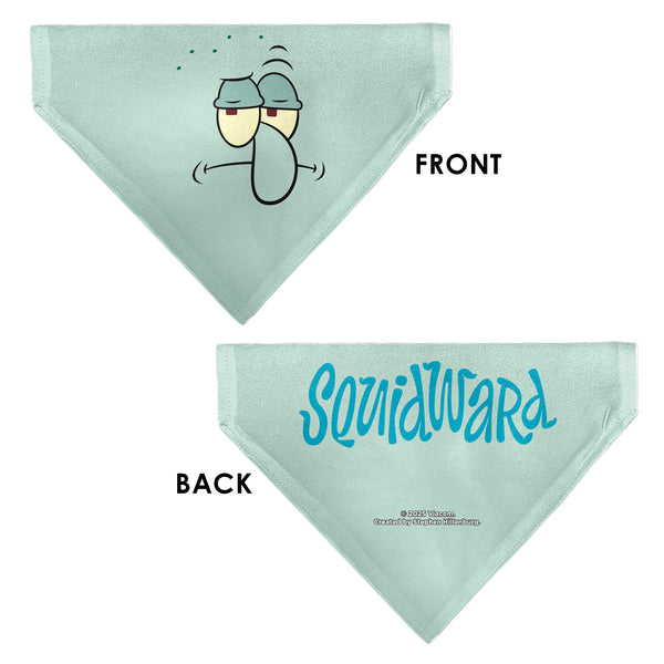 Buckle Down Pet Bandana - SQUIDWARD Frowning Face Close-Up And Text Blues