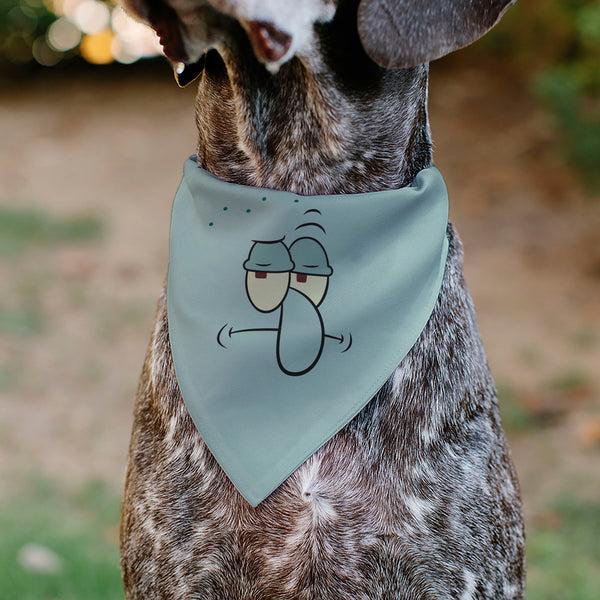 Buckle Down Pet Bandana - SQUIDWARD Frowning Face Close-Up And Text Blues