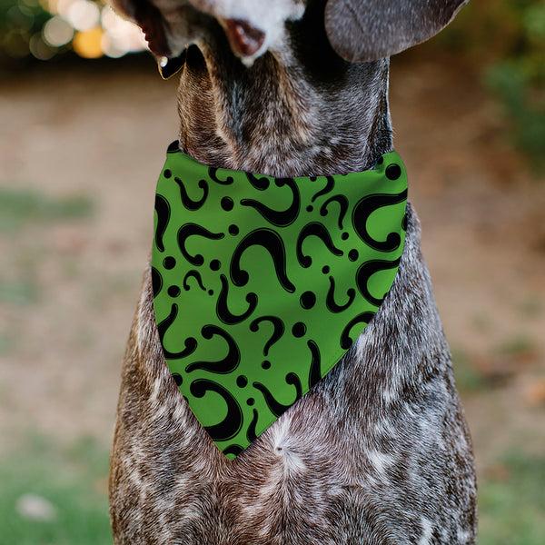 Buckle Down Pet Bandana - The Riddler Question Mark Logo Scattered Green/Black
