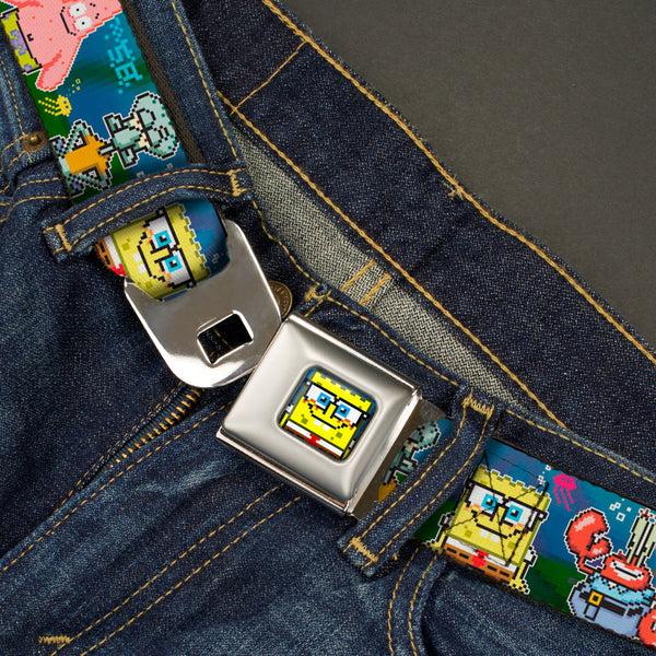 Buckle Down Pixelated SpongeBob Nerd Pose Full Color Blue Seatbelt Belt - SpongeBob & Friends 8-Bit Scene Webbing