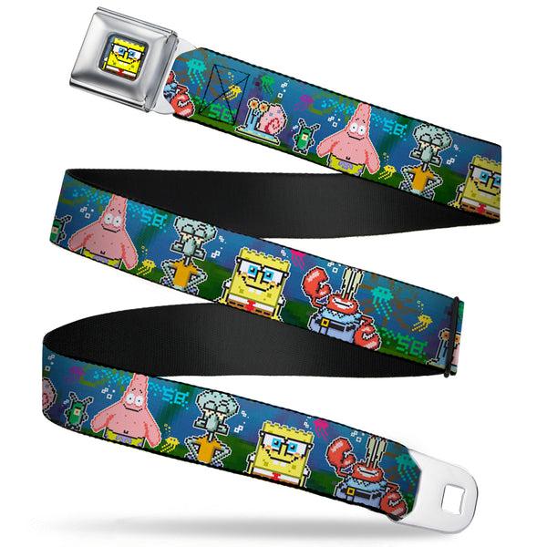 Buckle Down Pixelated SpongeBob Nerd Pose Full Color Blue Seatbelt Belt - SpongeBob & Friends 8-Bit Scene Webbing