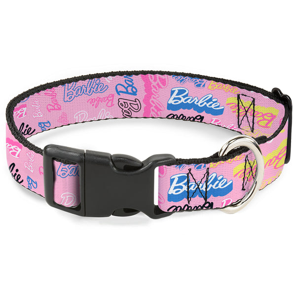 buckle down Plastic Clip Collar - BARBIE Script Signature Collage Pink/Multi Color