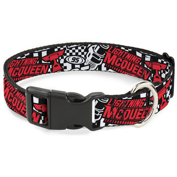 buckle down Plastic Clip Collar - Cars Lightning McQueen Racing Collage White/Black/Red