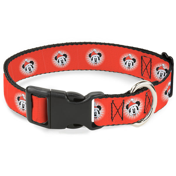 buckle down Plastic Clip Collar - Christmas Holiday Mickey Mouse Face Starburst Red