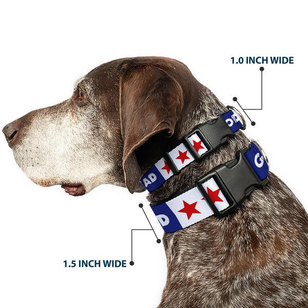 Buckle Down Plastic Clip Collar - GOOD OL' GRATEFUL DEAD Text And Stars Blue/White/Red