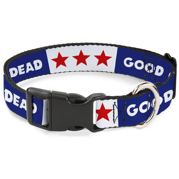 buckle down Plastic Clip Collar - GOOD OL' GRATEFUL DEAD Text and Stars Blue/White/Red