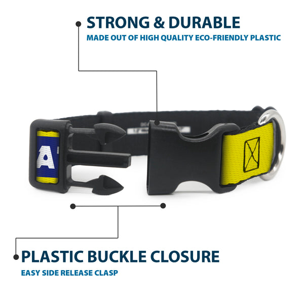 Buckle Down Plastic Clip Collar - GRATEFUL DEAD Text Box And Steal Your Face Logo Yellow/Blue/White