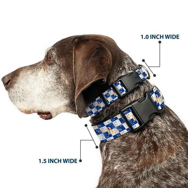 Buckle Down Plastic Clip Collar - Harry Potter Butterbeer Logo Checker White/Blue/Yellow