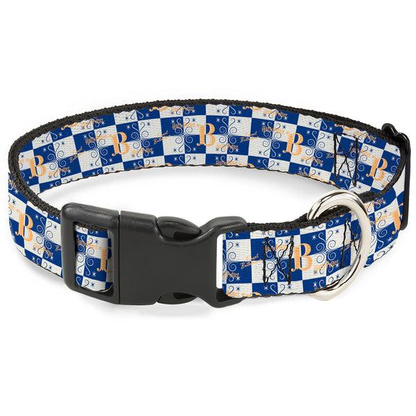 buckle down Plastic Clip Collar - Harry Potter Butterbeer Logo Checker White/Blue/Yellow