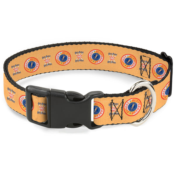 buckle down Plastic Clip Collar - HARRY POTTER SINCE 1867 FINEST BUTTERBEER Icon Yellow/Blue/Red