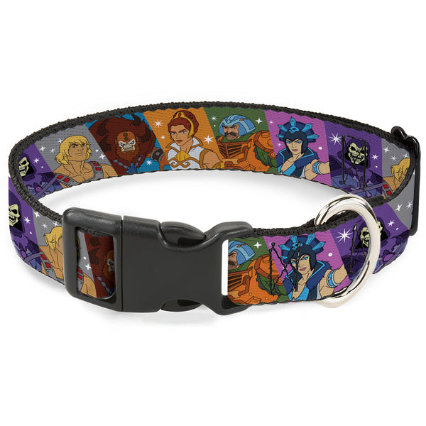 buckle down Plastic Clip Collar - Masters of the Universe Character Block Stripe Poses Multi Color