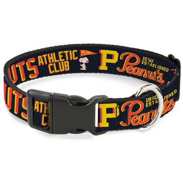 buckle down Plastic Clip Collar - PEANUTS ATHLETIC CLUB Varsity Poses and Quotes Collage Black/Red/Yellow