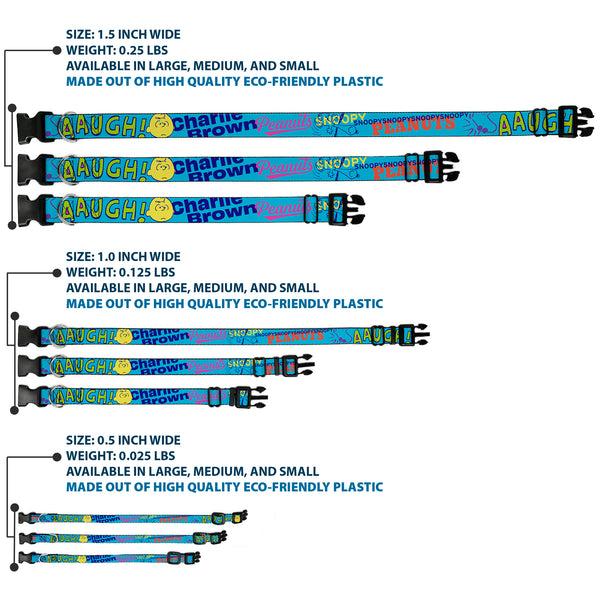Buckle Down Plastic Clip Collar - PEANUTS Charlie Brown Snoopy And Woodstock Typography Collage Blue/Multi Color