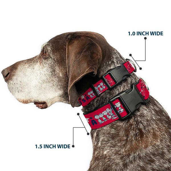 Buckle Down Plastic Clip Collar - Peanuts Gang AMERICAN SUMMER Poses Red/Blue/White