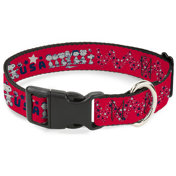 buckle down Plastic Clip Collar - Peanuts Gang AMERICAN SUMMER Poses Red/Blue/White